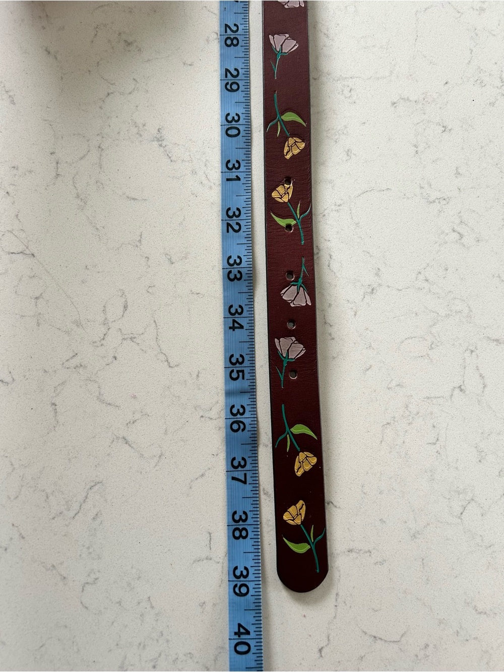 LIKE NEW Lucky Brand Floral Embossed Handpainted Leather Belt 39.5” Length - Picture 10 of 10